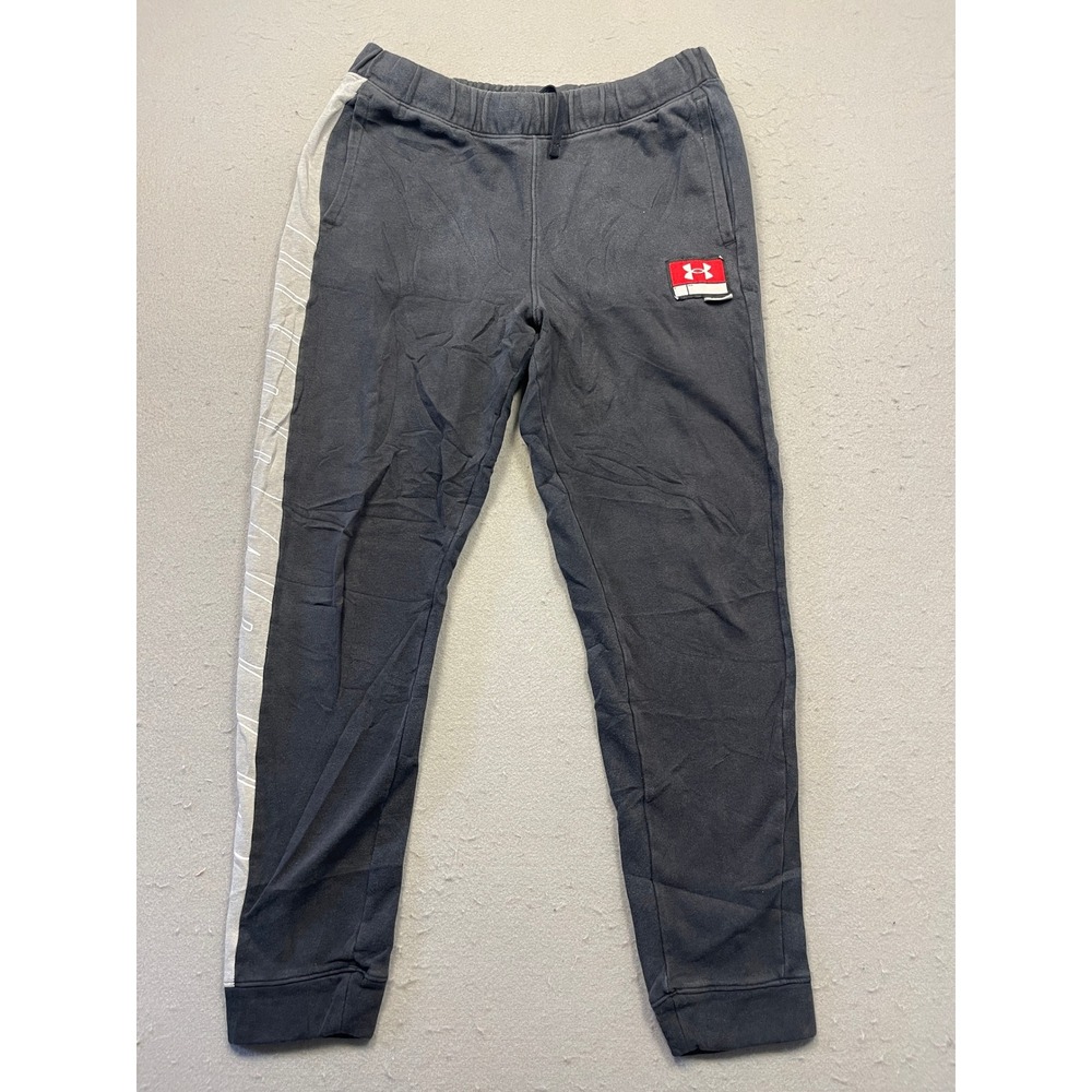 Under Armour Jogger Sweatpants Fleece Gray White YXL Youth Boys